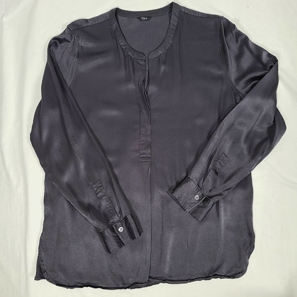 Rails Reiss Satin Popover Top Half Button Long Sleeve Crepe Slate Gray Large - Picture 7 of 14